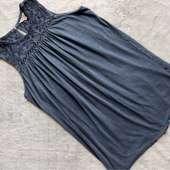 Lucky Brand Dresses & Skirts - Lucky Brand Boho Embroidered Crochet Sleeveless Peasant Swing Mini Dress Blue